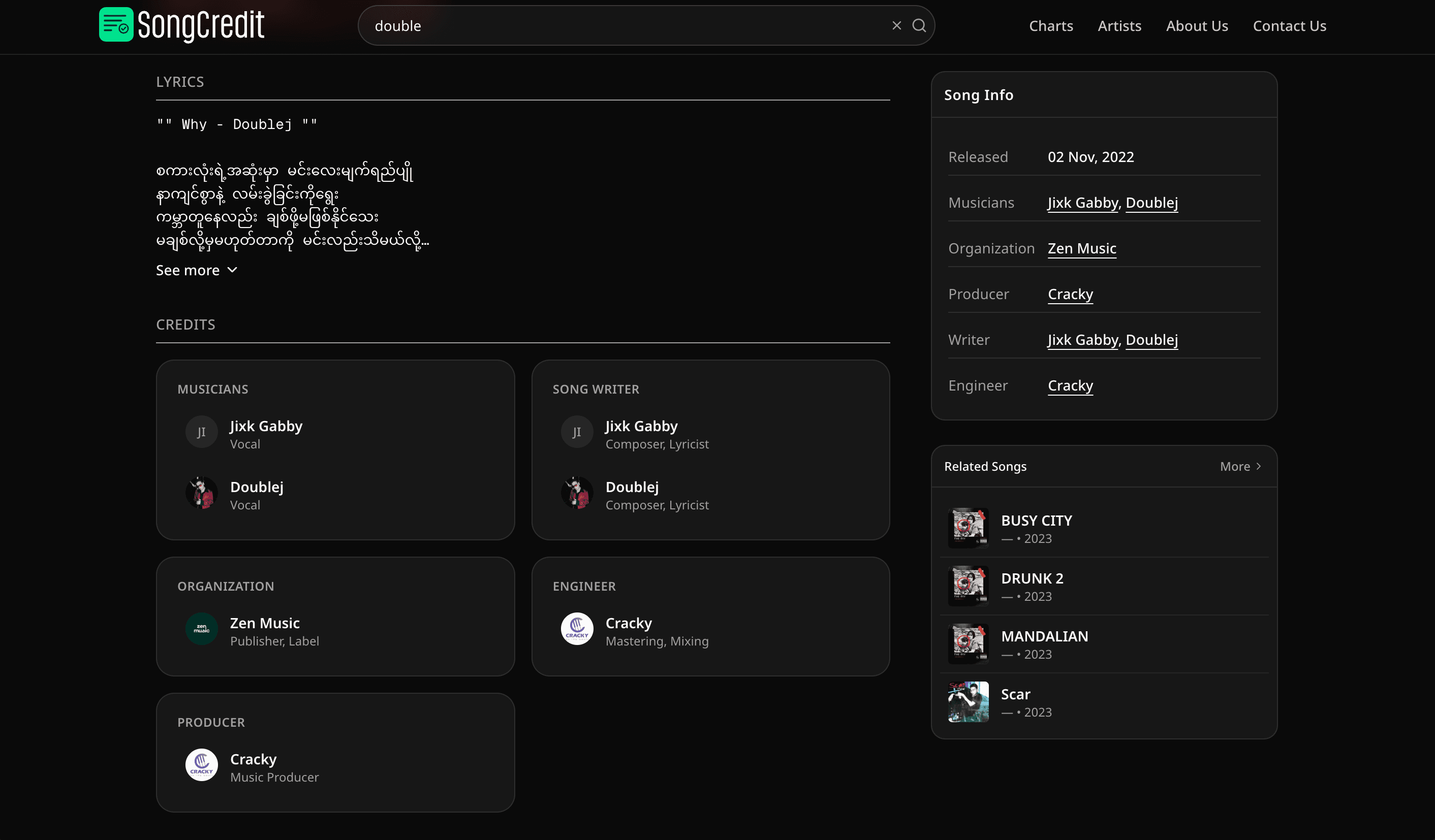 SongCredit credits UI — contributors and roles