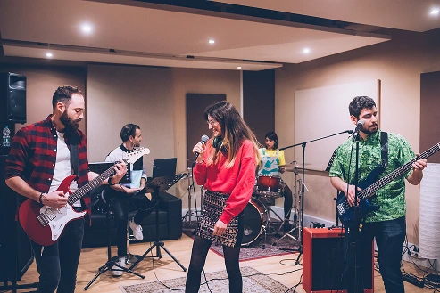 Musician rehearsing in a studio